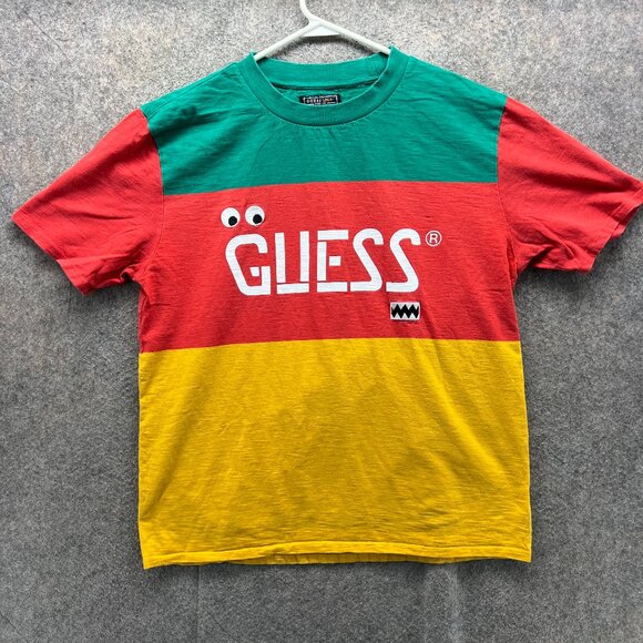 Guess Shirt Mens Medium Red Green Graphic Cotton Tee Colorblock J Balvin Print - Picture 1 of 12